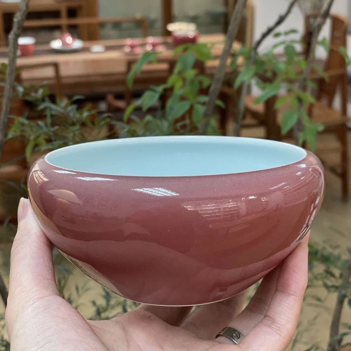 景德镇谷雨山房仿康熙豇豆红文心