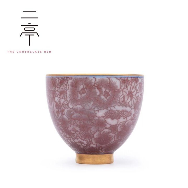 景德镇二亭釉里红描金万花杯 满花杯描金杯 釉里红茶杯 主人杯
