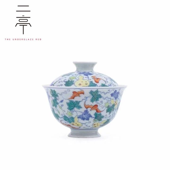 景德镇 二亭 斗彩福禄寿高足盖碗 斗彩盖杯 非小雅春风九段